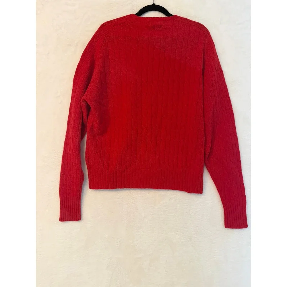 Polo Ralph Lauren Red Cable Knit‎ Lambswool Crewneck Sweater Mens XL Vintage